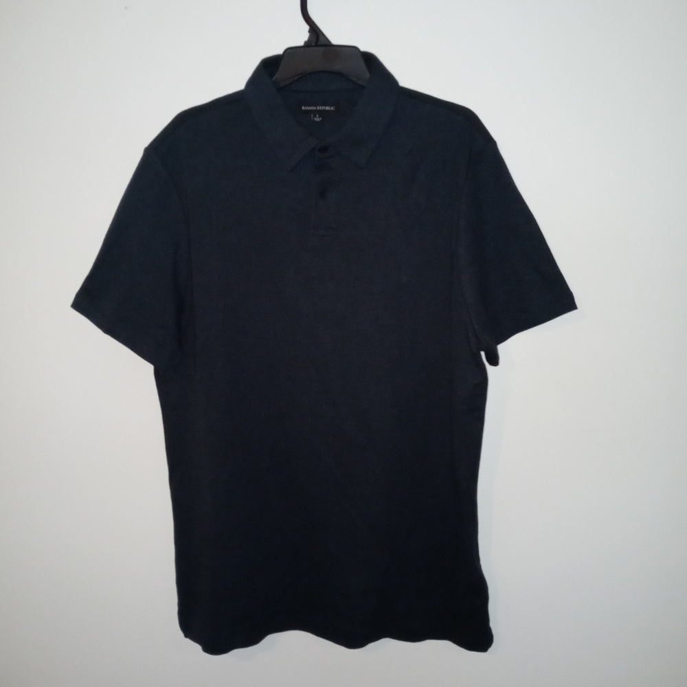 Banana Republic Dark Gray Small Strip Cotton Short Sleeve Polo Shirt